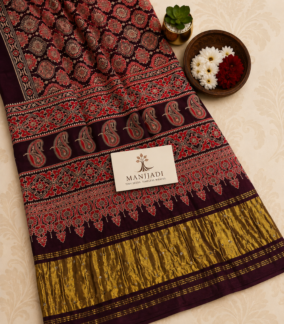 Pure Ajrakh modal silk saree
