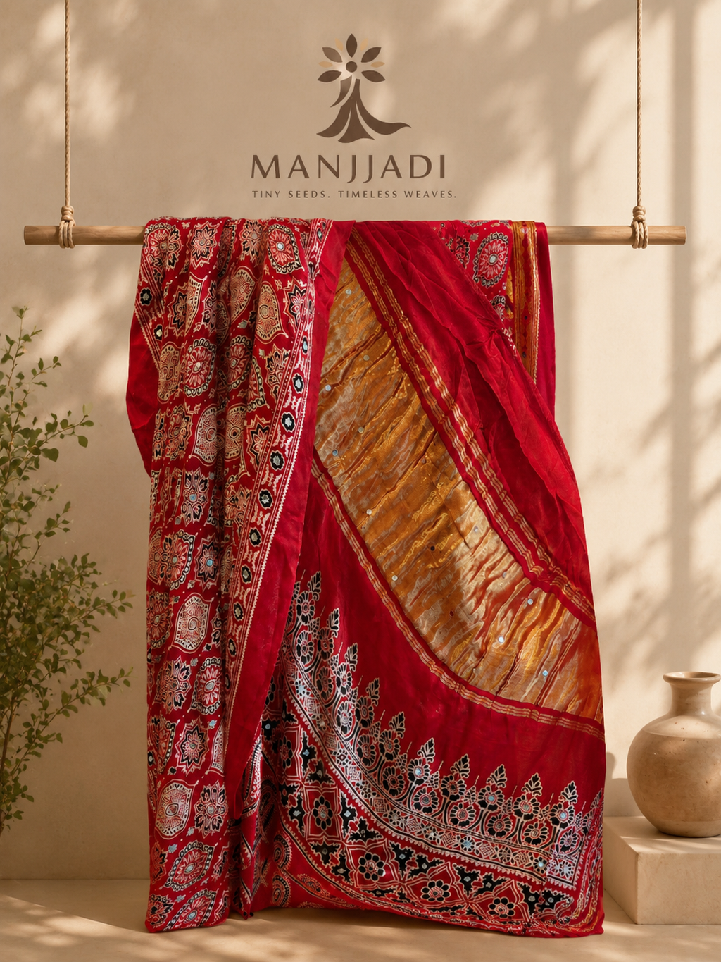 Pure Ajrakh modal silk saree