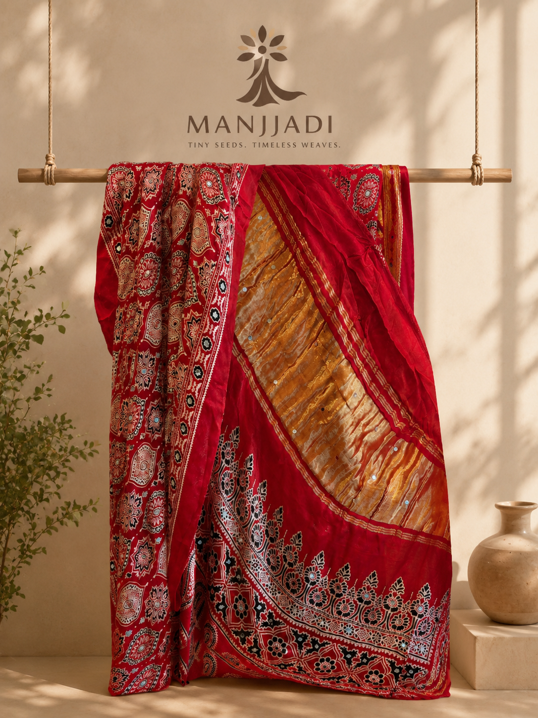 Pure Ajrakh modal silk saree