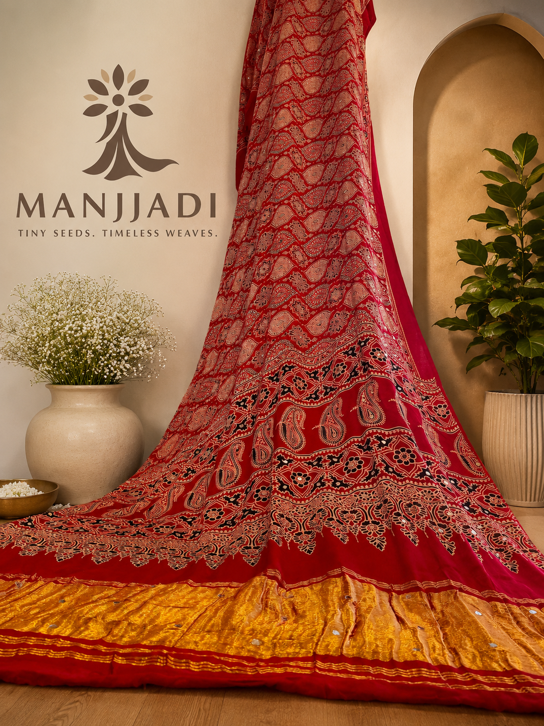 Pure Ajrakh modal silk saree